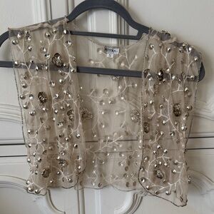 Moyna Taupe Embellished Sheer Top
